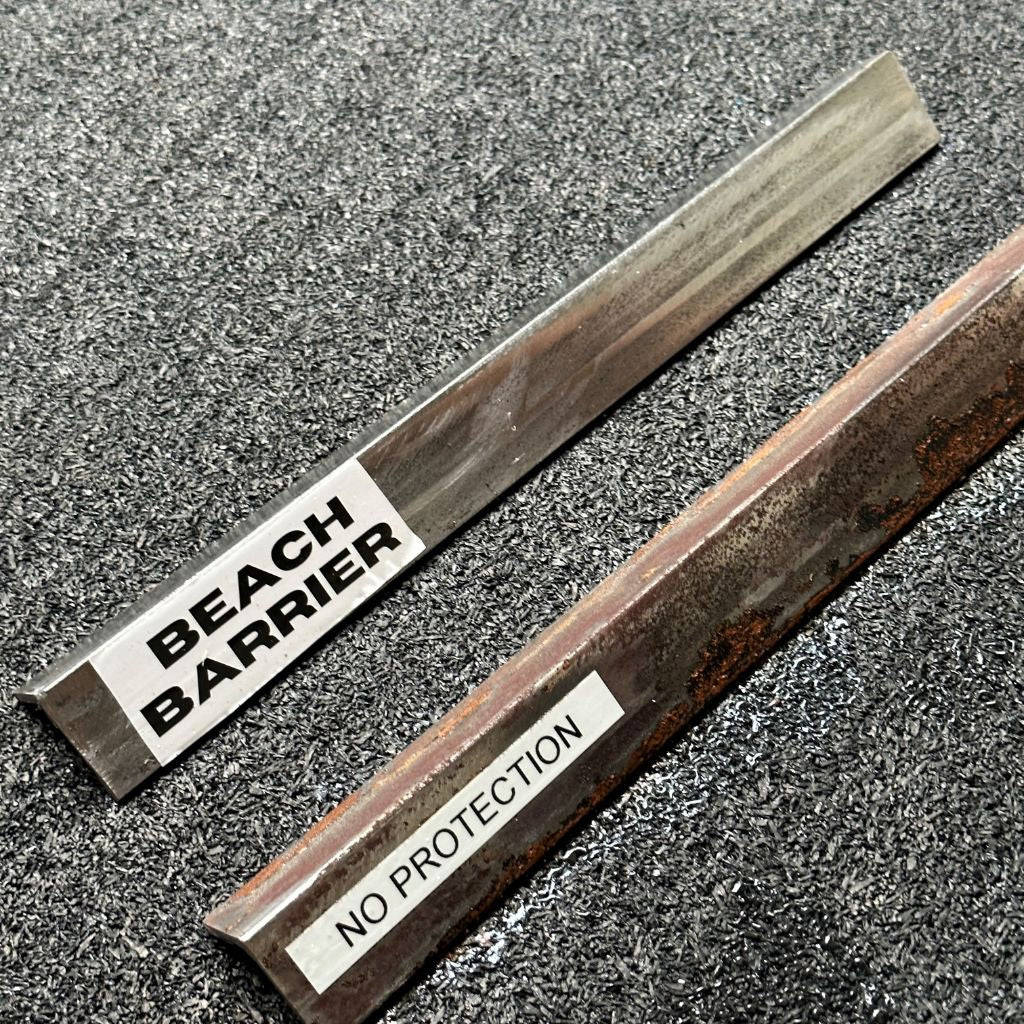 Difference in 7 days of using Beach Barrier vs no protection on bare steel