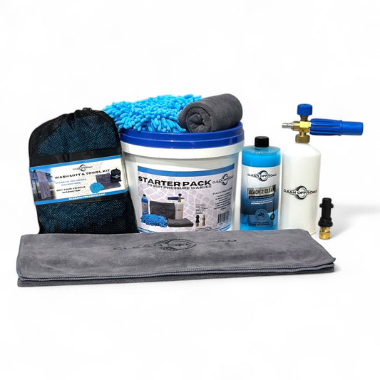 Clean Offroad Starter Pack with Foam Cannon, Beach 2 Clean, wash mitt and drying towel – complete 4WD cleaning kit.