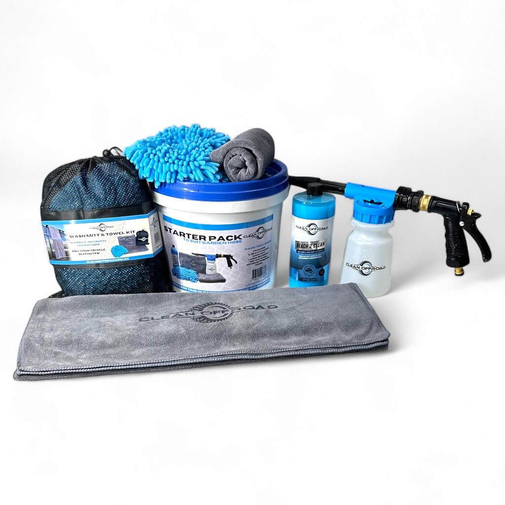 Clean Offroad Starter Pack with Foam Gun, Beach 2 Clean, wash mitt and drying towel β complete garden hose 4WD cleaning kit