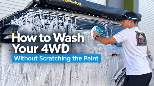 IMages shows a person washing their 4wd without scratching the paint
