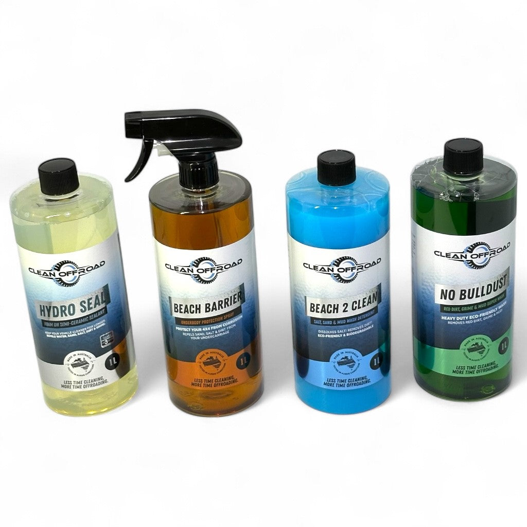 Clean Offroad range of 4WD, boat and caravan cleaning liquids, including salt wash, paint protection and underbody protective sprays”