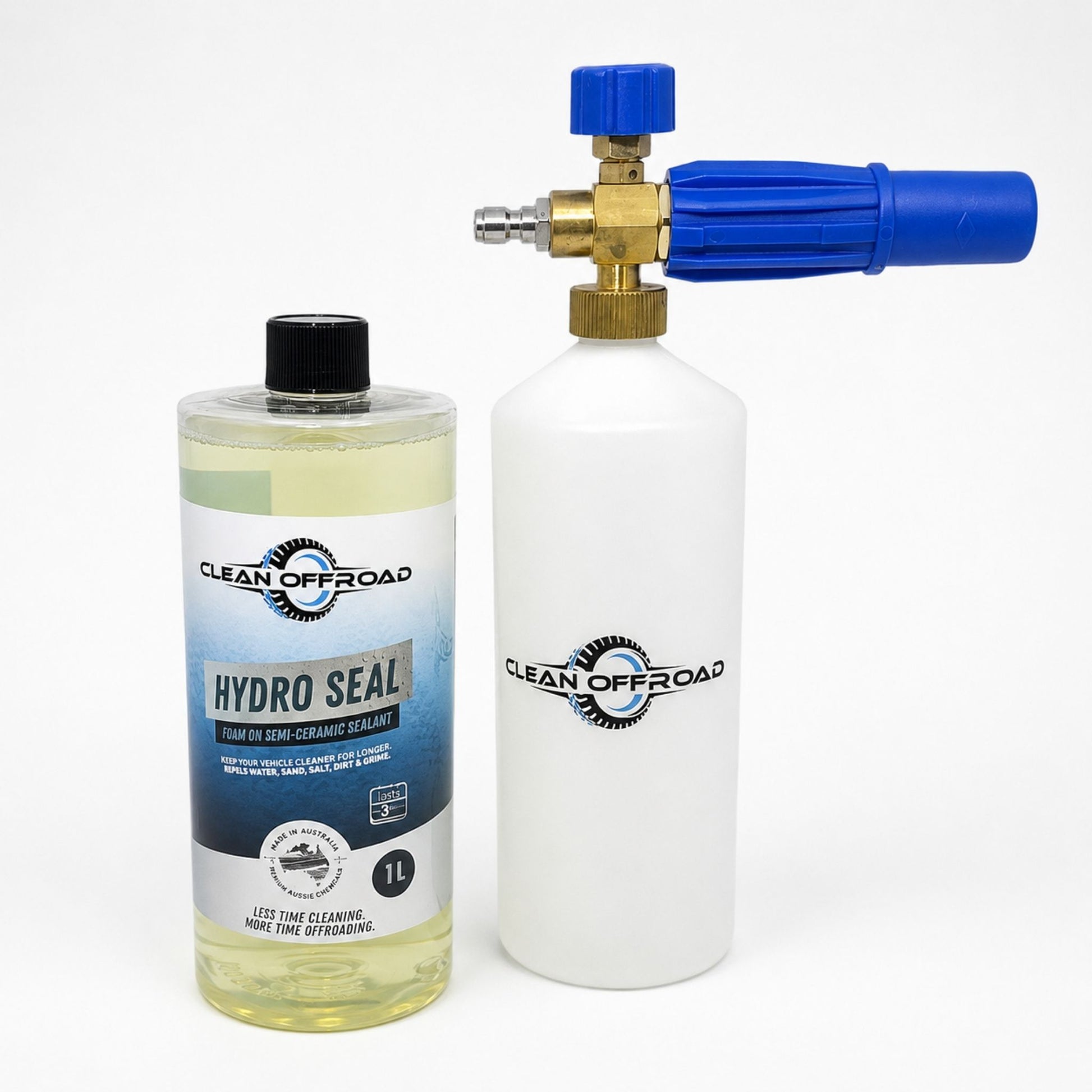 Clean Offroad hydro sealant bottle and foam cannon on a white background