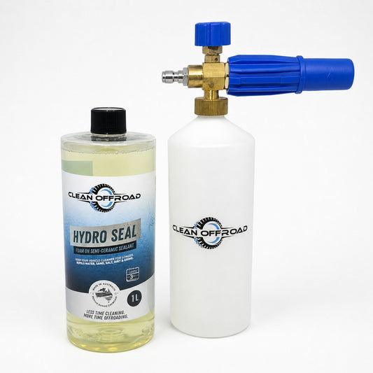 Clean Offroad hydro sealant bottle and foam cannon on a white background