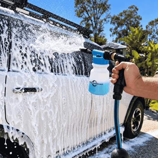 Foam Gun Garden Hose Connection spraying thick foam - quick and conveient car wash