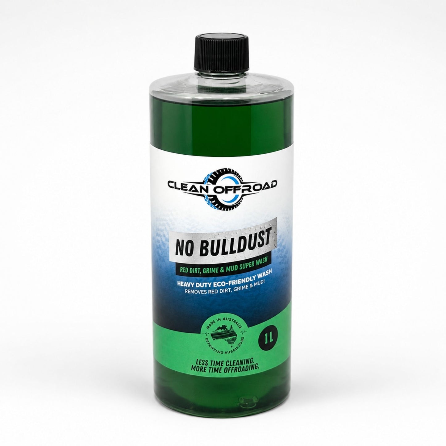 Bottle of Clean Offroad No Bulldust wash on a white background
