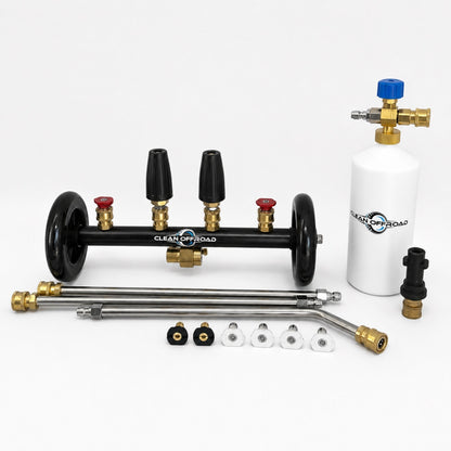 Interchangable jets underbody cleaner with soap canister